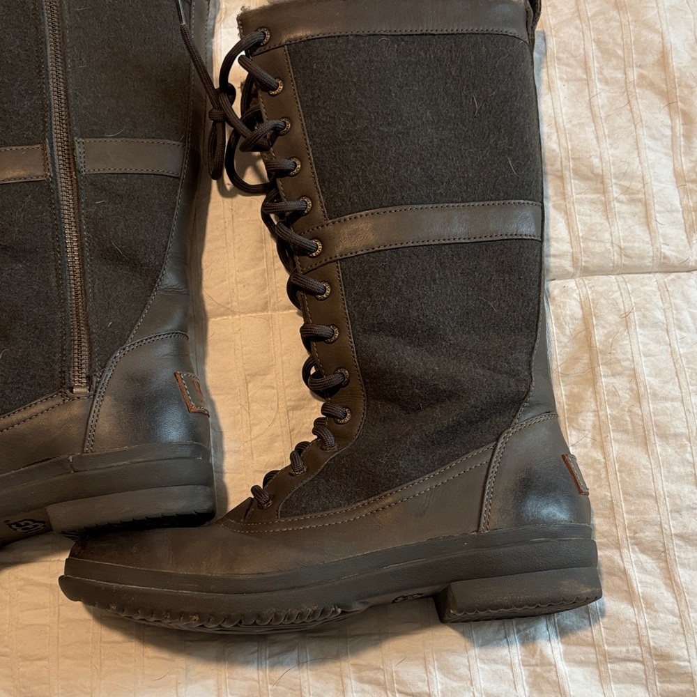 UGG Black Lace-Up Mid-Calf Boots - Picture 2 of 8